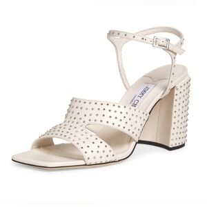 Jimmy Choo Ellison 85MM Studded Leather Sandals Color: LATTE Size 41.5